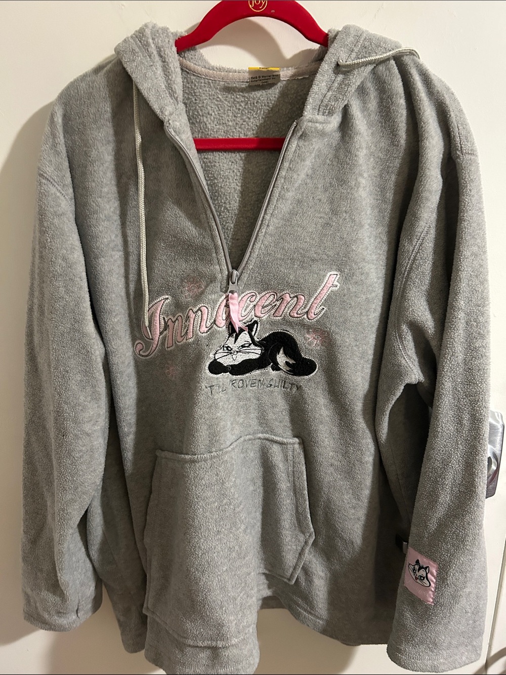 Warner Bros. Grey Fleece Jacket with Red Trim and Looney Tunes Label
